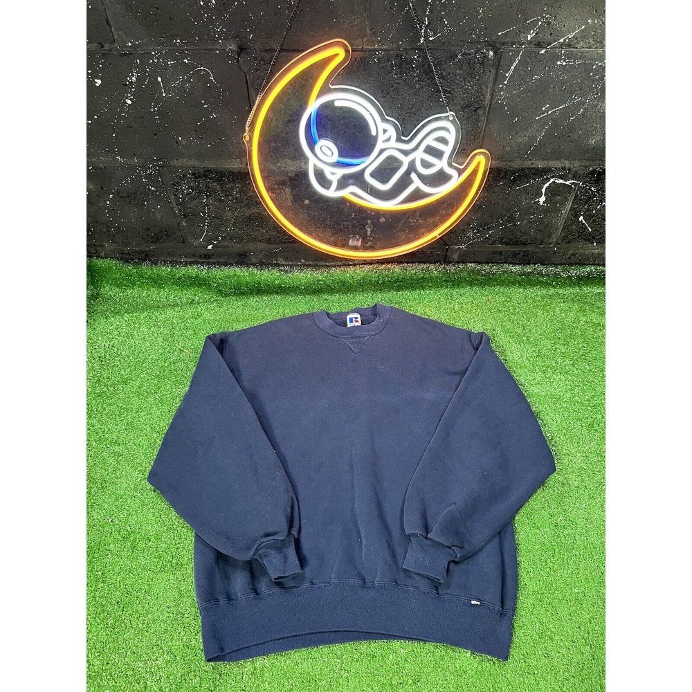 Vintage Russell Athletic Navy‎ Blue Blank Plain Sweatshirt Crewneck XL